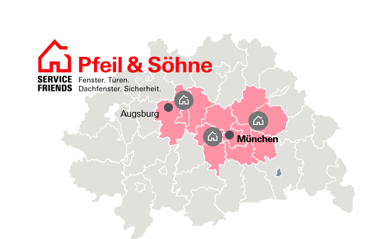 Eine Landkarte in der die Region rund um München markiert ist.