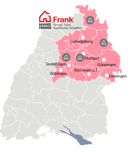 Eine Landkarte von Baden-Württemberg, in der die Region rund um Stuttgart markiert ist.