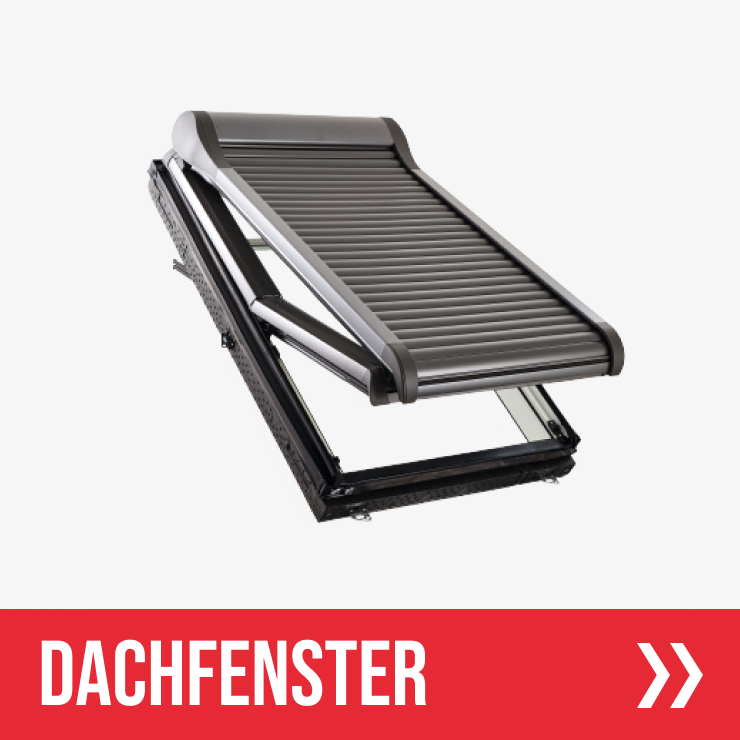 Ein graues Dachfenster, das leicht geöffnet ist. Unten im Bild ist die Aufschrift "Dachfenster".